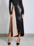 Faux Leather Skirt With High-Waist And Asymmetric Slit For Women 2026