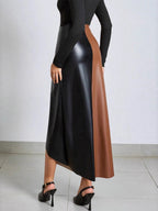 Faux Leather Skirt With High-Waist And Asymmetric Slit For Women 2026