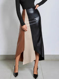 Faux Leather Skirt With High-Waist And Asymmetric Slit For Women 2026
