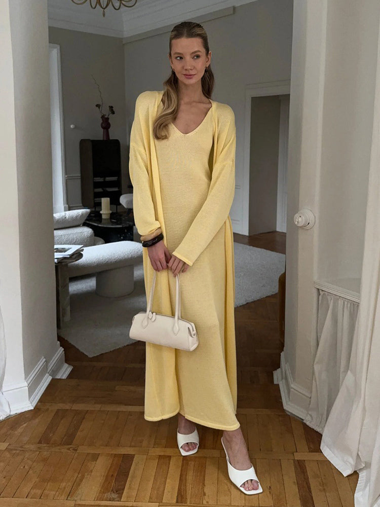 Knit 3-piece Co-ord Set Maxi Dress And Long Cardigan And Slip Dress For Women 2026
