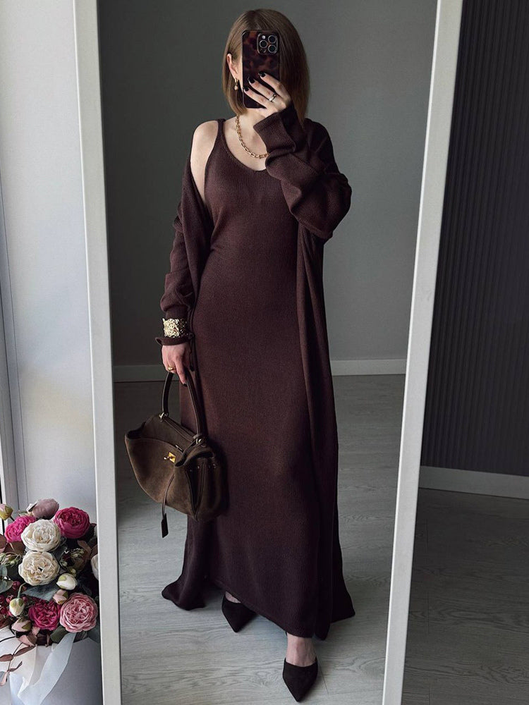 Knit 3-piece Co-ord Set Maxi Dress And Long Cardigan And Slip Dress For Women 2026