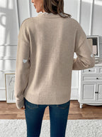 Heart Print V-Neck Sweater For Women 2026
