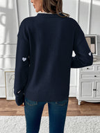 Heart Print V-Neck Sweater For Women 2026