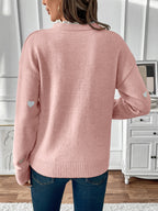 Heart Print V-Neck Sweater For Women 2026