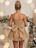 Bow Sequins Mesh Backless A-line Dresses