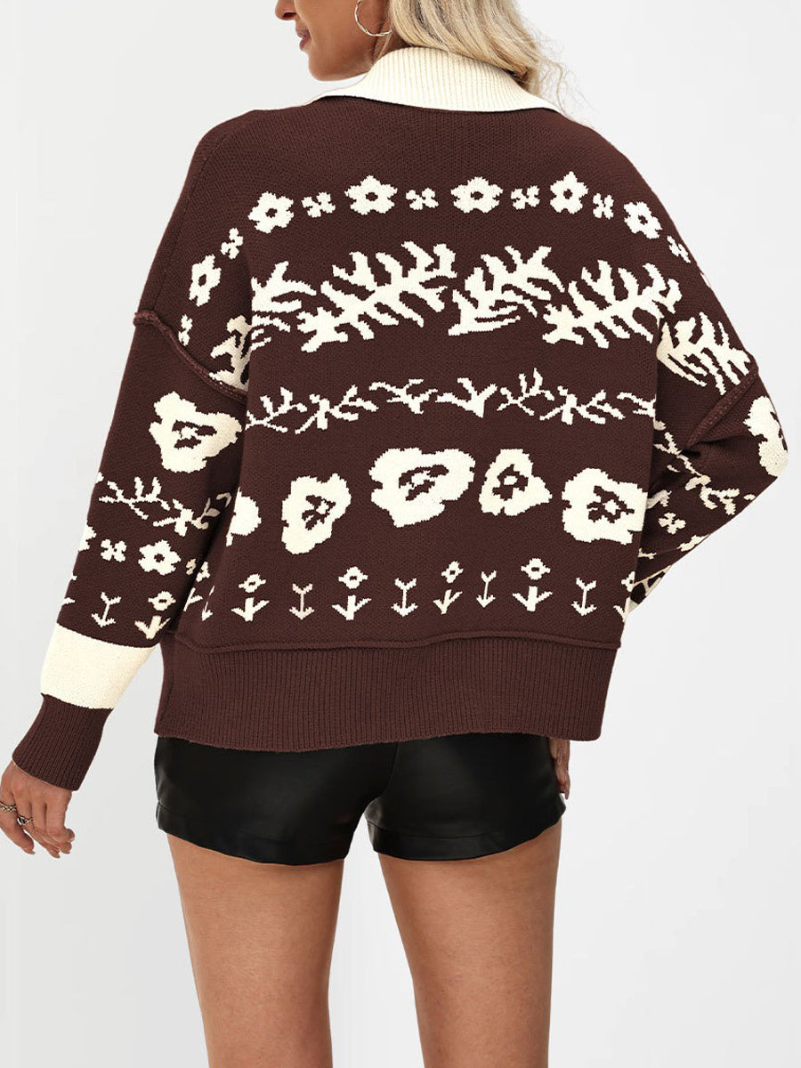 Vintage Fair Isle Knit Cardigan With Contrast Color Design For Women 2026