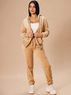 Velour Zip Up Slim Fit Hoodie Jogger Set For Women 2026