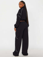 Piping Trim Zip Up Crop Tracksuit With Wide Leg For Women 2026