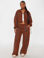 Piping Trim Zip Up Crop Tracksuit With Wide Leg For Women 2026