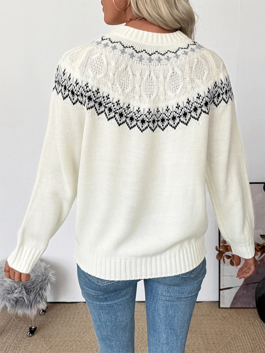 Fair Isle Knitted Jumper High Neck Long Sleeve Pullover For Women 2026