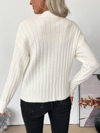 Heart Button Ribbed Knit Cardigan Round Neck Long Sleeve Top For Women 2026
