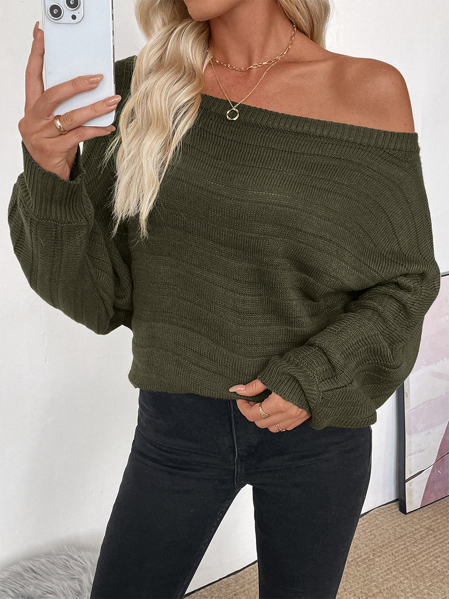 Off Shoulder Loose Fit Long Sleeve Knitted Sweater Top For Women 2026