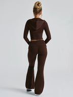 Knit Crop Zip Up Hoodie And Flared Pants Two Piece Co-ord Set For Women 2026