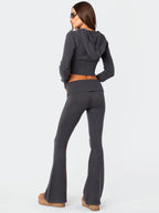 Knit Crop Zip Up Hoodie And Flared Pants Two Piece Co-ord Set For Women 2026