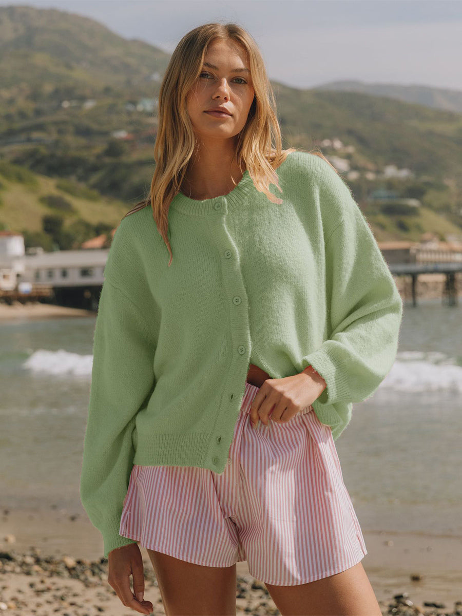 Knitted Cardigan Sweater With Drop Shoulder And Long Sleeve For Women 2026
