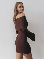 Ribbed Knit Off Shoulder Bodycon Mini Dress For Women 2026