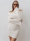 Ribbed Knit Off Shoulder Bodycon Mini Dress For Women 2026