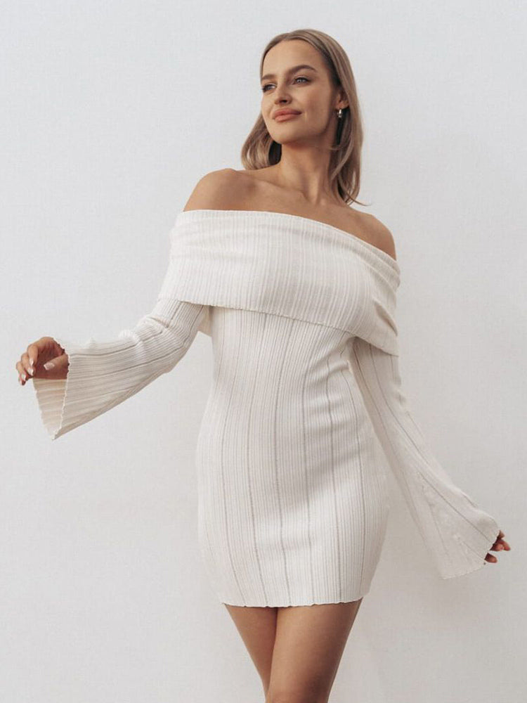 Ribbed Knit Off Shoulder Bodycon Mini Dress For Women 2026