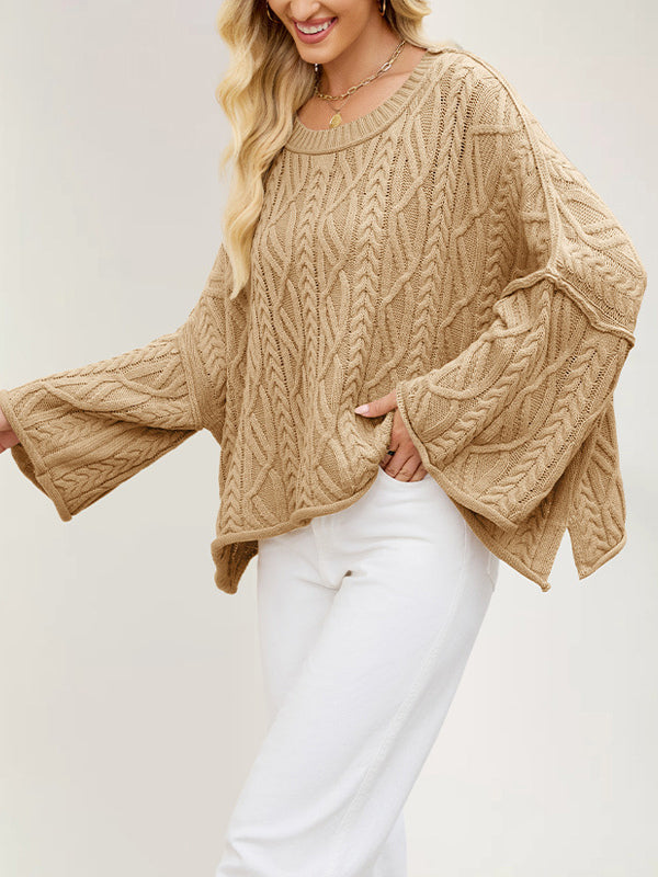 Oversized Cable Knit Drop Shoulder Sweater For Women 2026