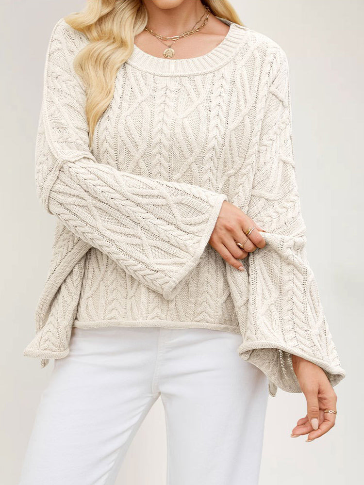 Oversized Cable Knit Drop Shoulder Sweater For Women 2026