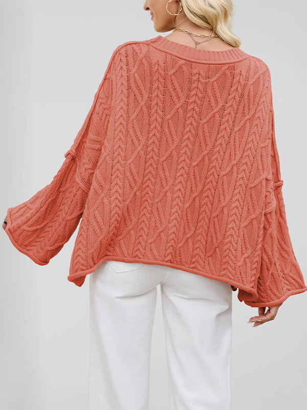 Oversized Cable Knit Drop Shoulder Sweater For Women 2026