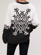 Snowflake Print Christmas Sweater Red White Knit Pullover For Women 2026