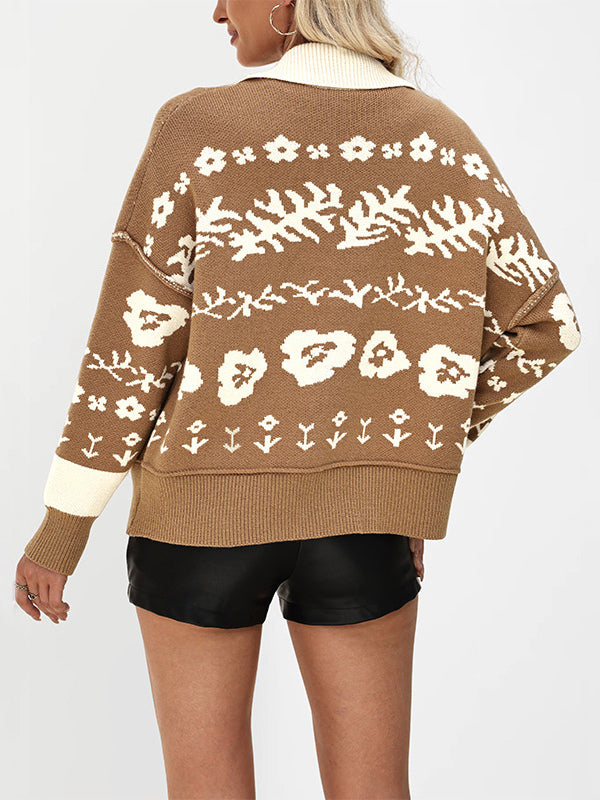 Vintage Fair Isle Knit Cardigan With Contrast Color Design For Women 2026