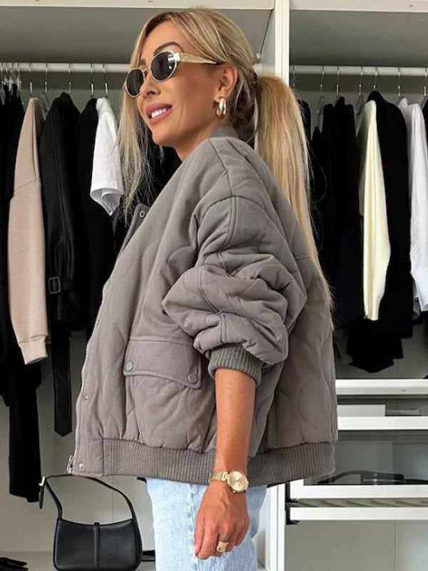Oversized Black Quilted Bomber Jacket Padded Streetwear Coat For Women 2026