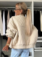 Oversized Black Quilted Bomber Jacket Padded Streetwear Coat For Women 2026