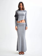 Ribbed Knit High Waist Bodycon Maxi Skirt For Women 2026