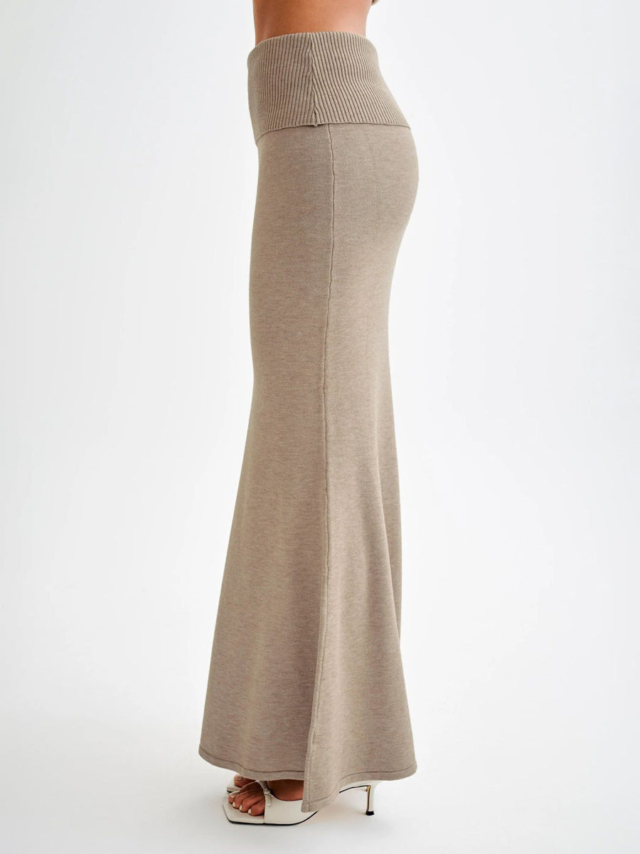 Ribbed Knit High Waist Bodycon Maxi Skirt For Women 2026