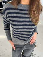 Casual Stripe Knit Sweater Loose Fit Crew Neck Pullover For Women 2026
