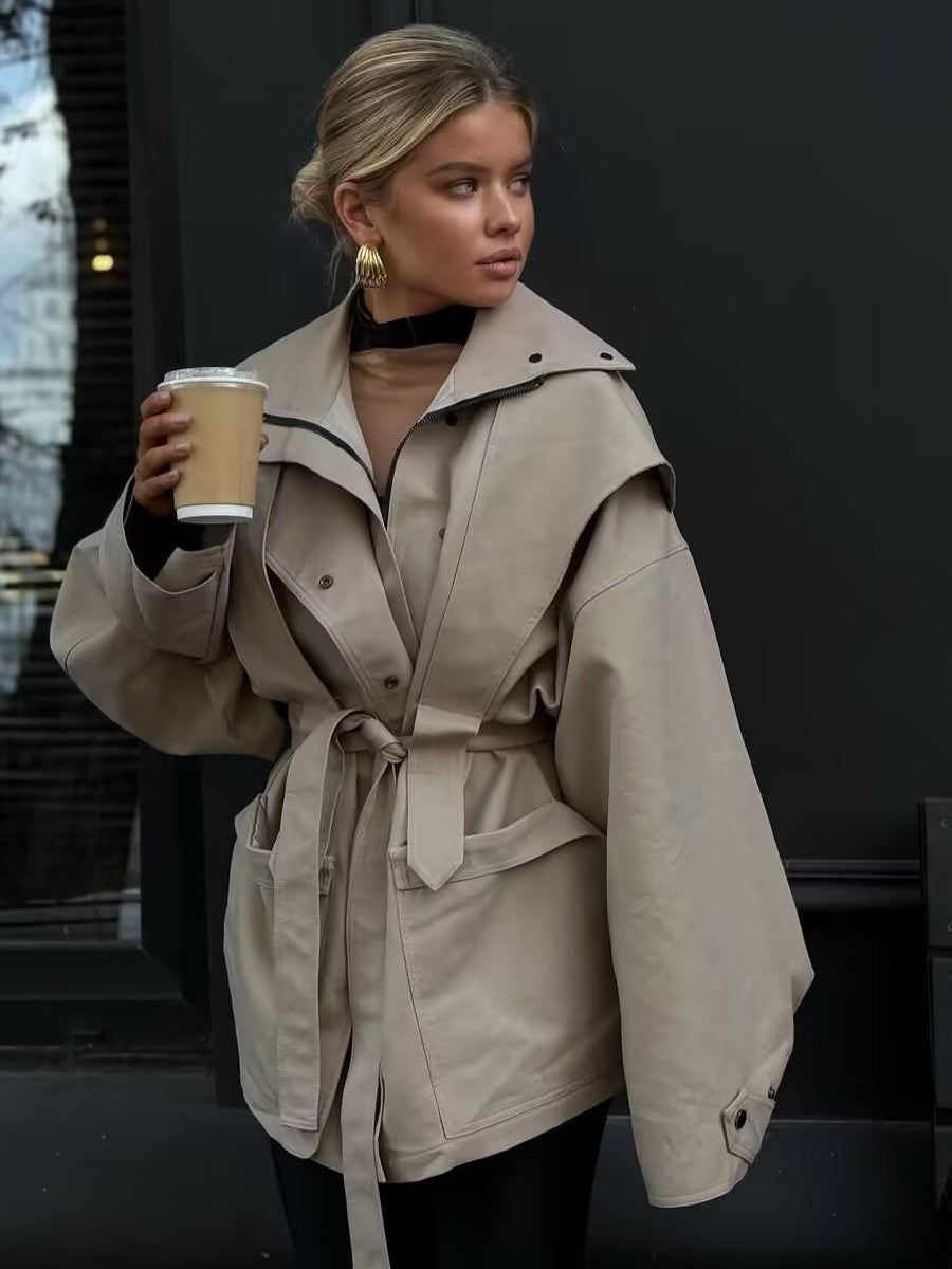 Belted Safari Jacket Khaki Coat For Women 2026