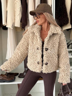 Teddy Fleece Jacket Curly Faux Fur Button Up Coat For Women 2026