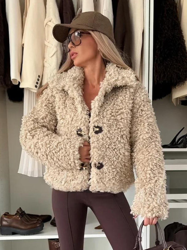 Teddy Fleece Jacket Curly Faux Fur Button Up Coat For Women 2026