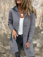 Long Knit Cardigan Denim Patchwork Pocket Button Sweater Coat For Women 2026