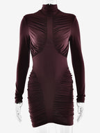 Modern High Neck Ruched Bodycon Backless Mini Dress For Women 2026