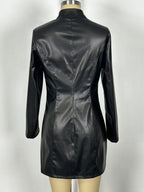 Sexy High Neck Long Sleeve Zipper Front Faux Leather Mini Dress For Women 2026