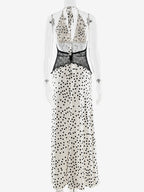 Vintage Polka Dot Halter Deep V Neck Lace Patchwork Maxi Dress For Women 2026