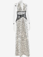 Vintage Polka Dot Halter Deep V Neck Lace Patchwork Maxi Dress For Women 2026