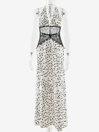 Vintage Polka Dot Halter Deep V Neck Lace Patchwork Maxi Dress For Women 2026