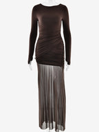 Backless Cutout Ruched Side Slit Sheer Maxi Evening Dress For Women 2026