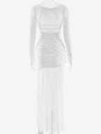 Backless Cutout Ruched Side Slit Sheer Maxi Evening Dress For Women 2026