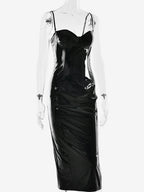 Sexy Eco-friendly Leather Bodycon Midi Dress For Women 2026