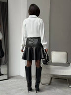 High Waist Faux Leather Ruffled Hem Mermaid Mini Skirt For Women 2026