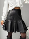 High Waist Faux Leather Ruffled Hem Mermaid Mini Skirt For Women 2026