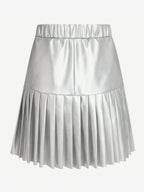 High Waist Faux Leather Accordion Pleat Flared Mini Skirt For Women 2026