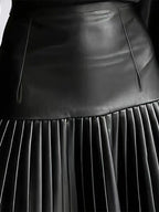 High Waist Faux Leather Accordion Pleat Flared Mini Skirt For Women 2026
