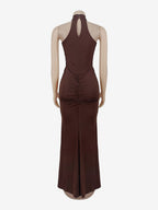 Sequin Halter Neck Ruched Waist High Slit Evening Long Dress For Women 2026