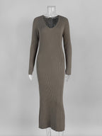 Ribbed Knit V-Neck Slim Fit Long Sleeve Bodycon Maxi Sweater Dress For Women 2026